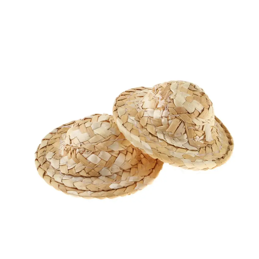 Hand Weaved 1/12 Straw Hat Mini Doll Hat Ornament Strawhat Dollhouse Miniature Kits Accessories Pack of 5pcs