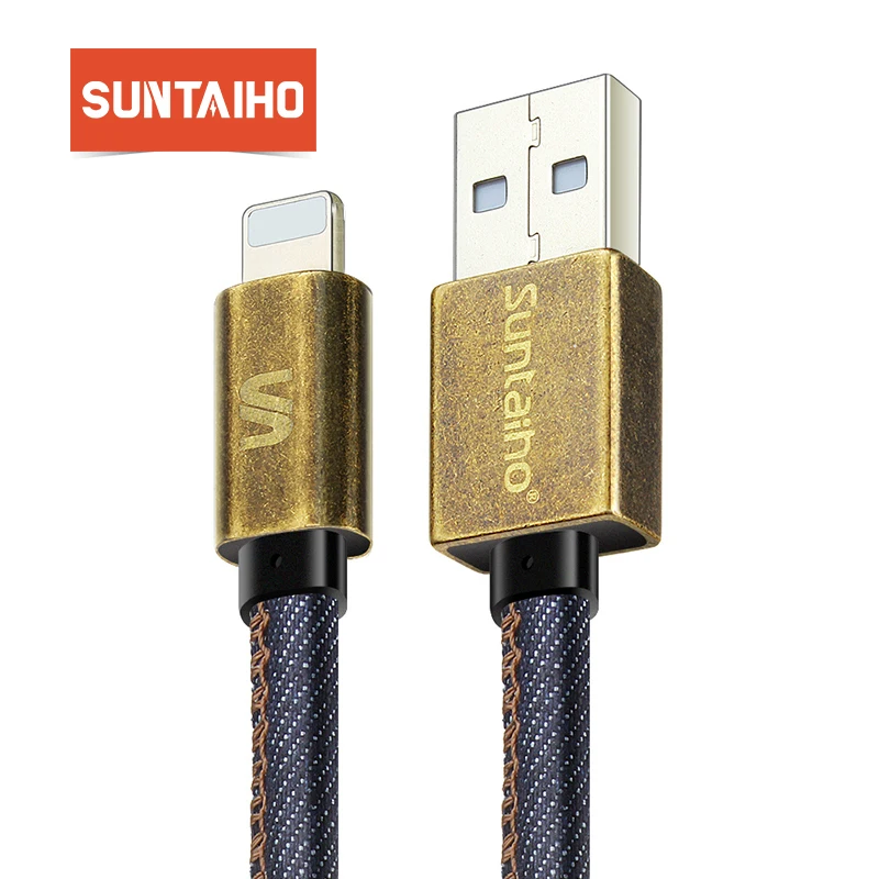Suntaiho Ретро кабель usb зарядка для айфона для iPhone cable XS MAX X XR 7 Plus 8 Plus деним 2.4A быстрое зарядное устройство для Lightning Кабель для iPhone X 6S iPad mini зарядка для телефона