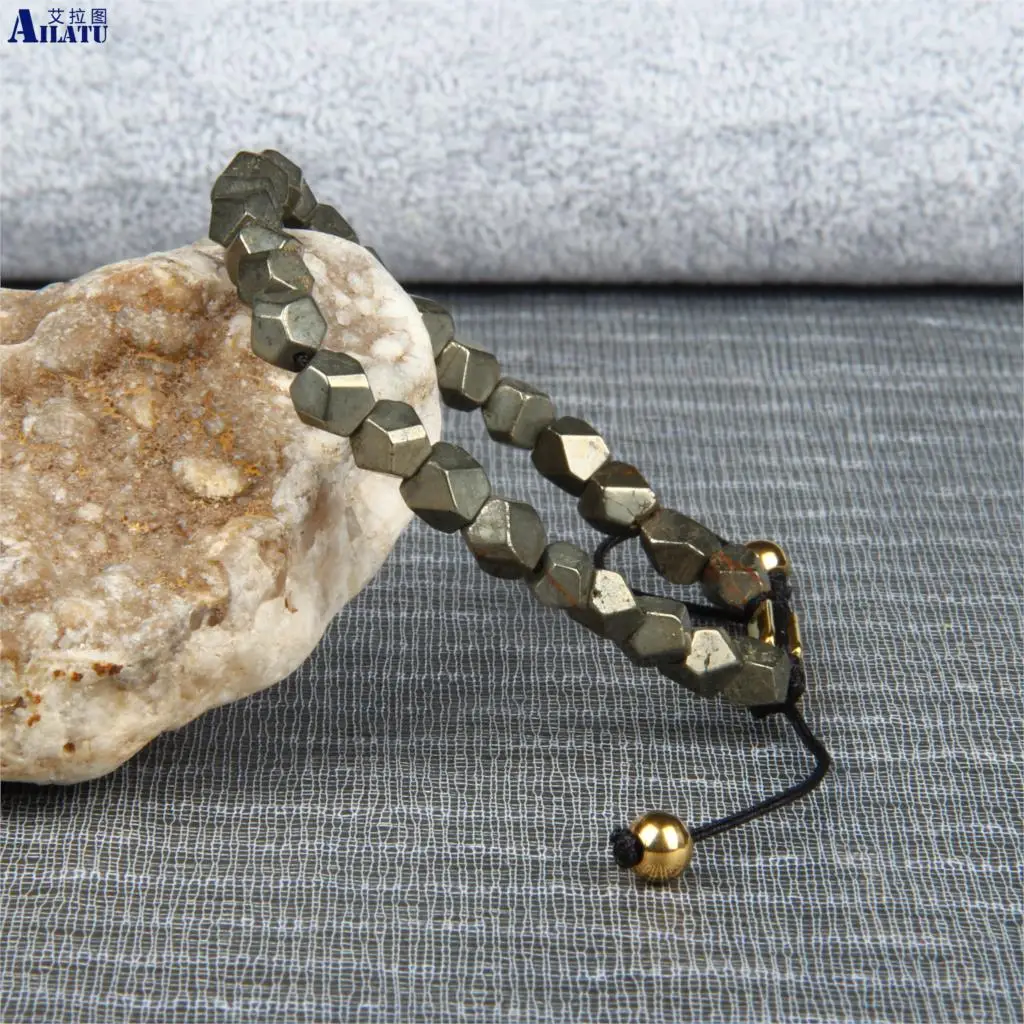 Ailatu уникальные подарки, Мужская ручная резка бисером натуральный пиритовый камень браслет из макраме украшение для мужчин и женщин