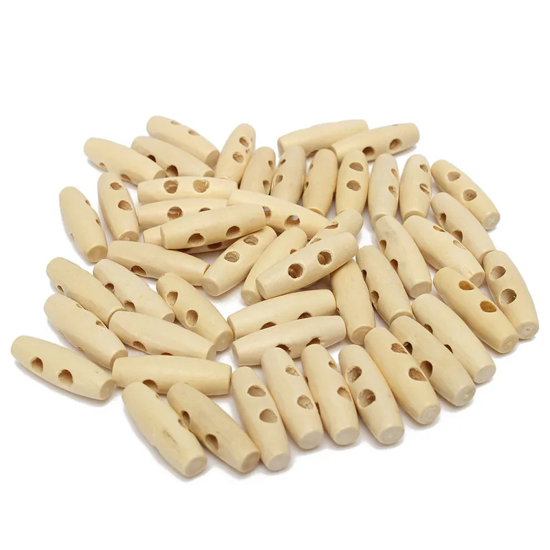 Image Wholesale Price 50pcs Wooden 2 Holes Duffle Clothing Coat Bags Toggle Buttons Off white 30mm Overvalue