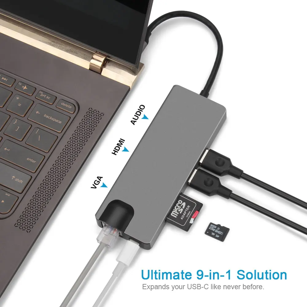 9 в 1 взаимный обмен данными между компьютером и периферийными устройствами хаб C/USB Мульти USB 3,0 HDMI VGA TF/SD Rj45 аудио аксесуары для адаптеров USB-C Тип C сплиттер 3 Порты и разъёмы USB зарядное устройство