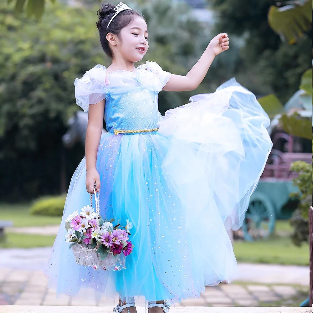 Платье принцессы Золушки для девочек детский праздничный костюм бабочки платья для девочек на день рождения красивые платья для маскарада на Рождество/Хэллоуин