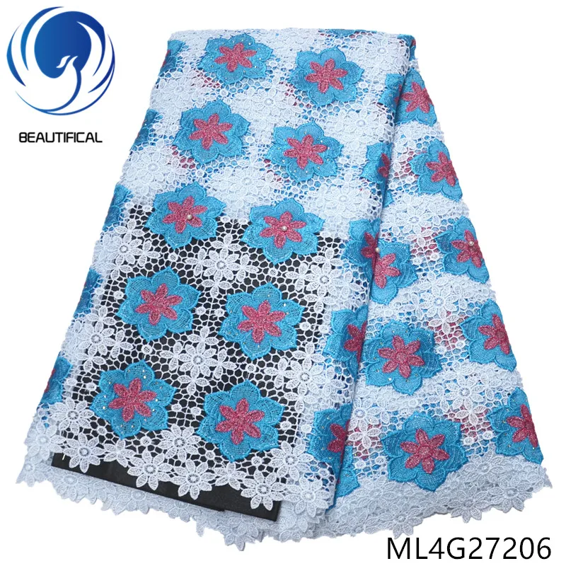 

BEAUTIFICAL african lace fabrics 5yards New multicolor guipure lace fabric for dress nigerian cord lace with stones ML4G272