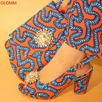 

OLOMM Italian Shoes and Bags To Match Shoes with Bag Set Decorated with Rhinestone Nigerian Women Wedding Shoes set!YRP1-20