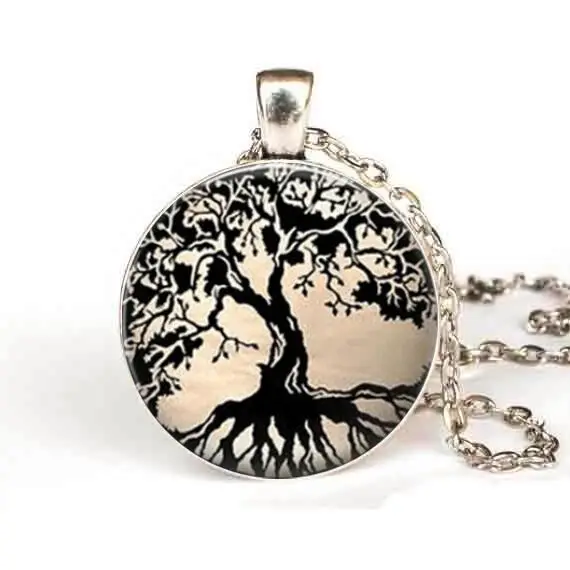 

steampunk chain Free shipping Tree Necklace Women, Tree of Life Dome Necklace Tree Jewelry Glass Tile Pendant Black Jewelry