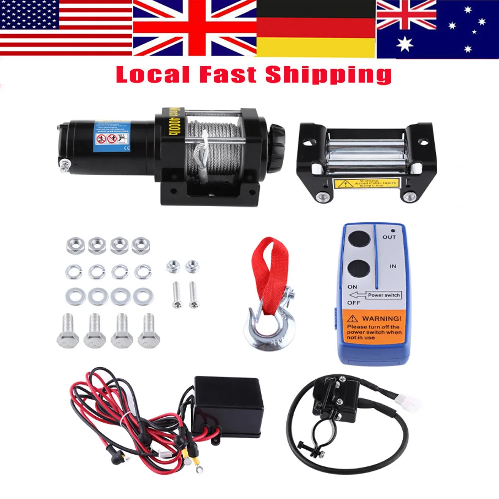 WALFRONT 4000lbs Wire Winch Electric Recovery Winch Cable Pull Motor