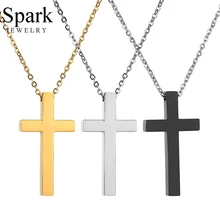 Spark – Collier avec pendentif en Croix de jésus religieux, amulette de prière chrétienne en acier inoxydable, 3 couleurs, cadeau de fête