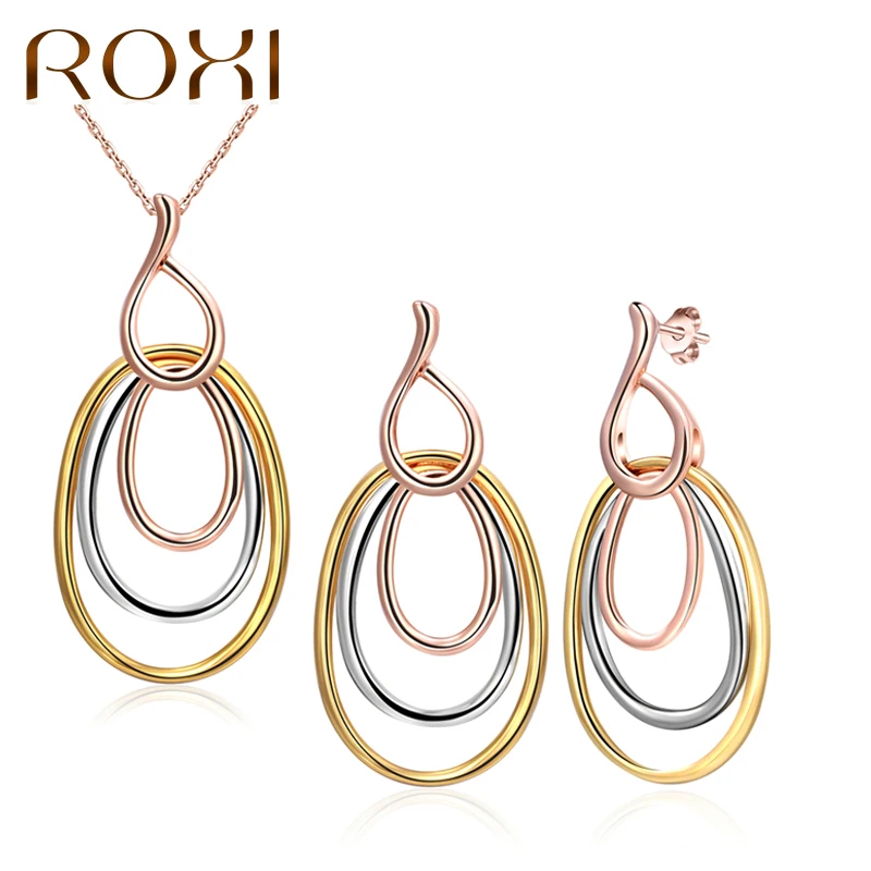 

ROXI New Multicolored Oval Jewelry Set for Women Gold/Silver/Rose Gold Color Triple Circles Necklaces Earrings Statement Jewelry