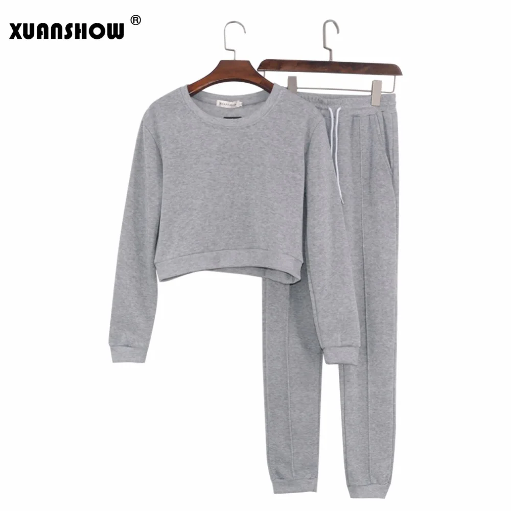 XUANSHOW 2018 Fashion Tracksuit Women Autumn Winter Vintage Streetwear Two Piece Set Pullover Crop Sweatshirt Long Pants Outfits XUANSHOW 2018 Fashion Tracksuit Women Autumn Winter Vintage Streetwear Two Piece Set Pullover Crop Sweatshirt Long Pants Outfits