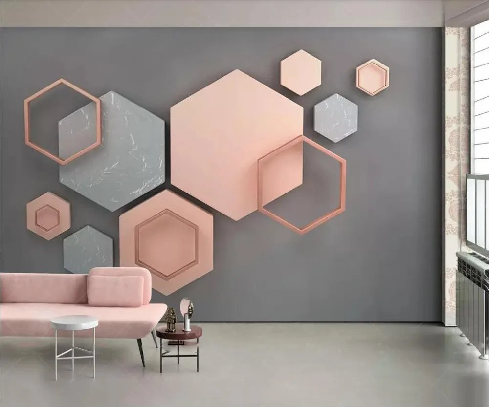 

3d three-dimensional hexagon splicing modern simple geometric living room background wall
