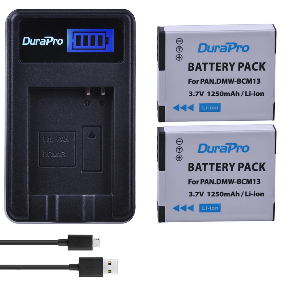 Аккумулятор для фотоаппарата 2 шт DMW BCM13 + зарядное устройство USB с ЖК дисплеем