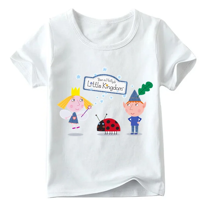 Детская футболка с героями мультфильмов «Ben And Holly Kingdom» летние белые топы с короткими рукавами для мальчиков и девочек, детская повседневная футболка ooo5038