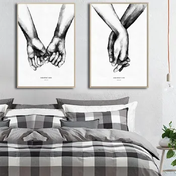

Black and White Holding Hands Love Letters Couple Abstract Canvas Paintings Poster Print Wall Art Picture for Bedroom Home Decor