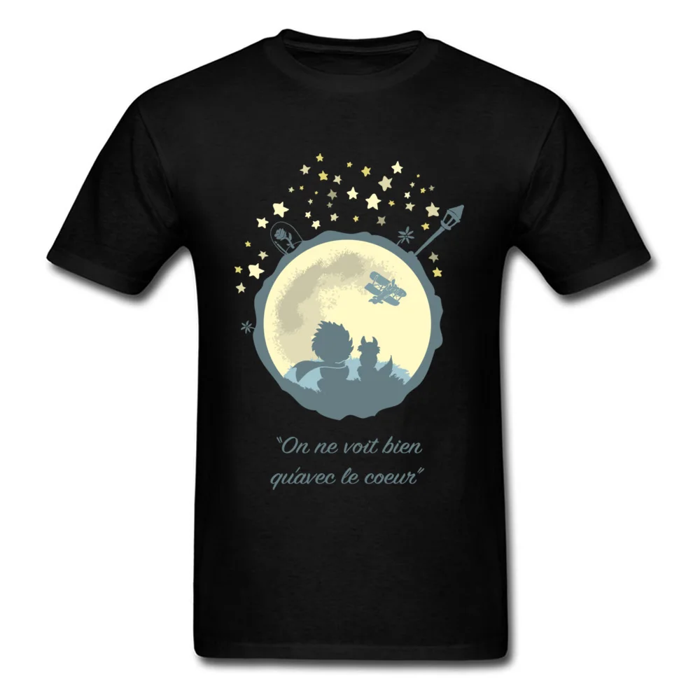 Prince The Moon VALENTINE DAY Cotton Fabric Round Collar Tops Tees Short Sleeve Comics Tops & Tees Funny Design T-Shirt Prince The Moon black