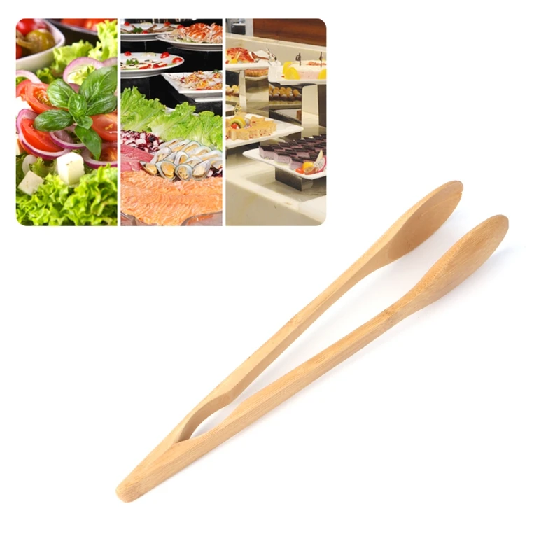 Fliyeong 2X Toaster Tongs Tea Tweezers Candy Tongs Wooden Tea Clamp for Bread Toast Salad Barbecue Straight Portable and Useful 
