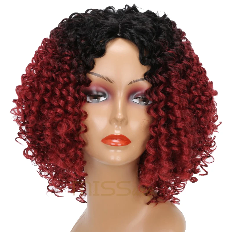 

MISS WIG Long Black Ombre Red Wigs Kinky Curly Wigs for Black Women Synthetic Hair High Temperature Fiber Afro Women