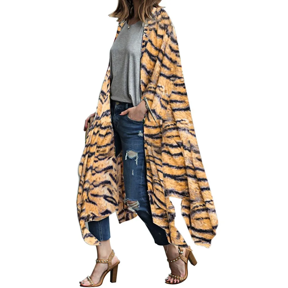 

New Fashion Women Tiger Print Blouse Long Sleeve Loose Shirt Female Casual Asymmetry Blouse Top Blusas Mujer Chemise
