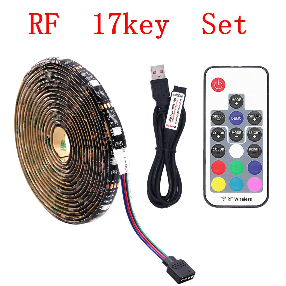 5050 5 в USB порт питания RGB светодиодный светильник лента Гибкая струнная лампа водонепроницаемый 1 м 2 м 3M 4M 5 м ТВ фоновый декоративный светильник ing - Испускаемый цвет: 17Keys RF Controller