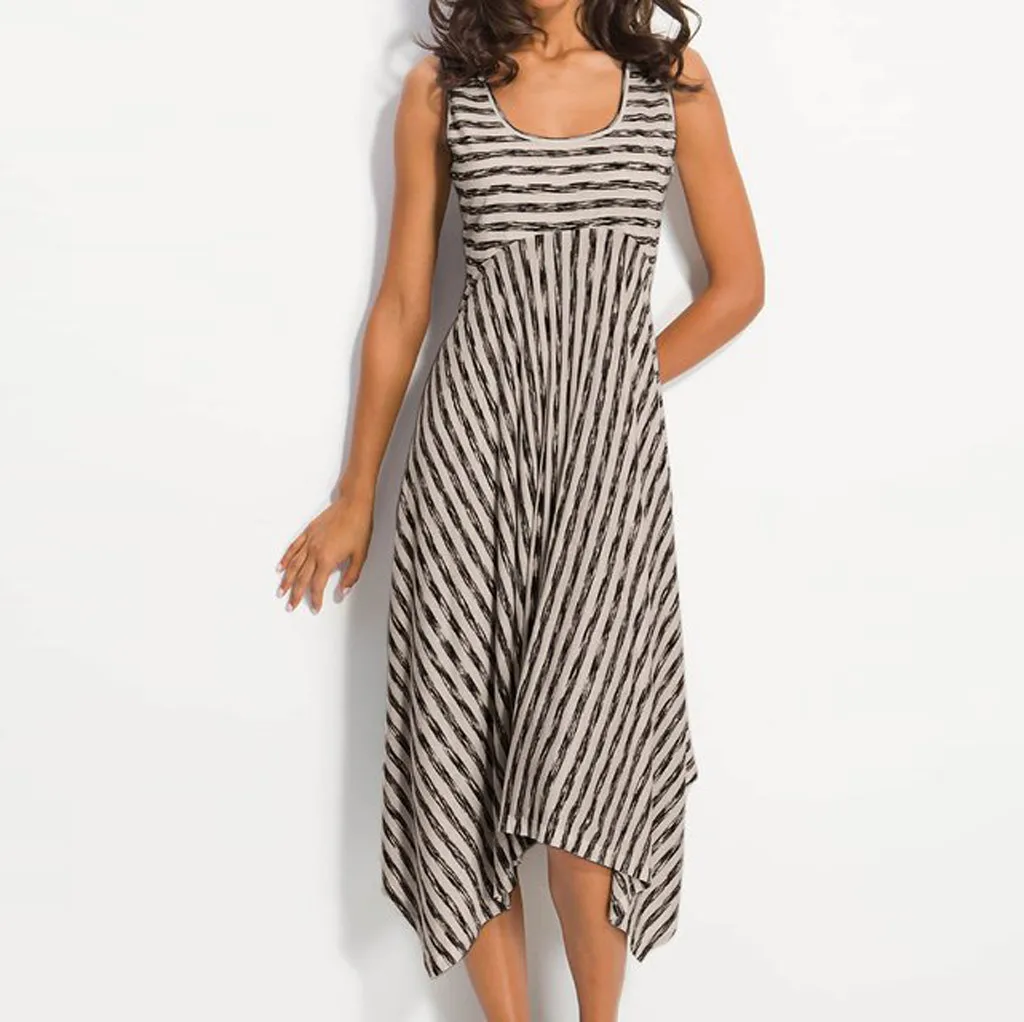 

Vestidos Women Summer Dress Boho Striped Sleeveless Dress Ladies Dress Beach Style Strap Sundress Female Dress jurken zomer 2019