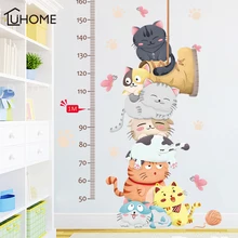 Мультфильм кошка животные измерения настенные наклейки для детской комнаты детский сад высота диаграмма Линейка Наклейки Детская домашний декор
