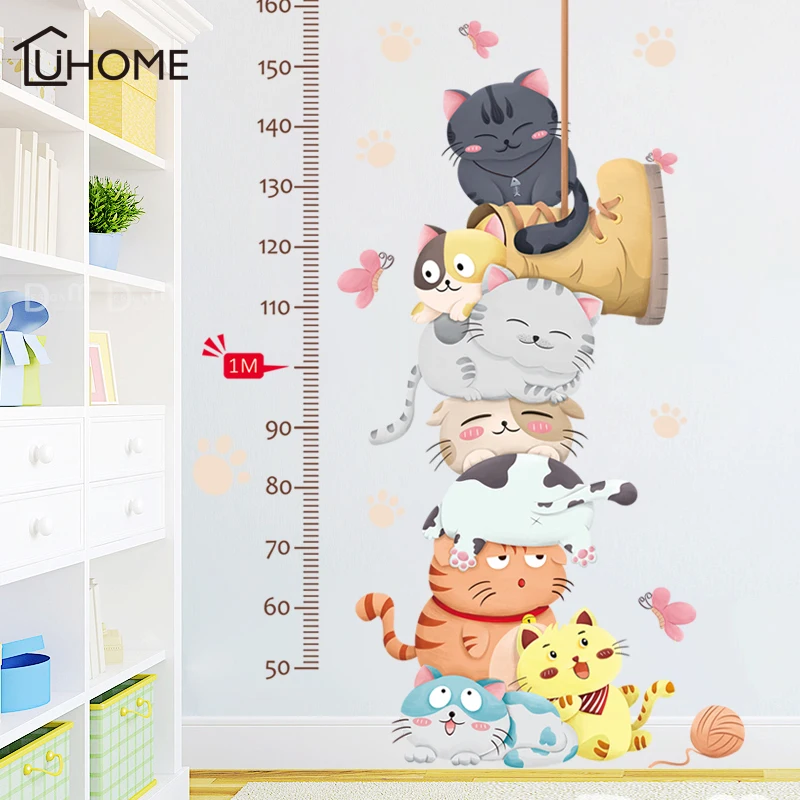  Cartoon Cat Animals Measure Wall Stickers for Kids Rooms Kindergarten Height Chart Ruler Decals Nur - 32909898418