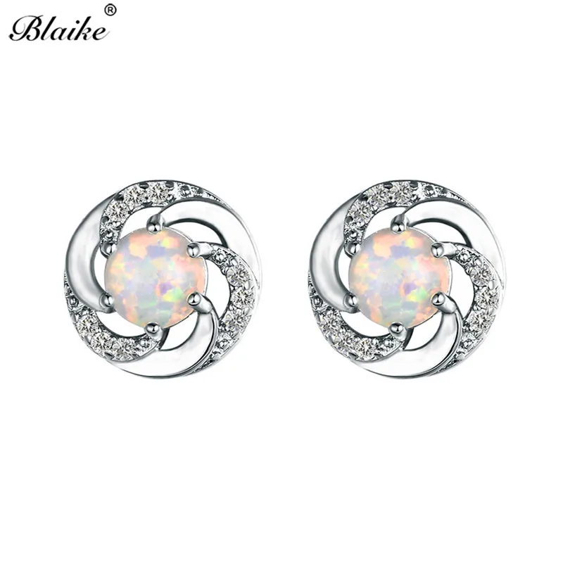 

Blaike White Fire Opal Unique Windmill Stud Earrings for Women Wedding 925 Sterling Silver Filled Stone Earrings Fashion Jewelry