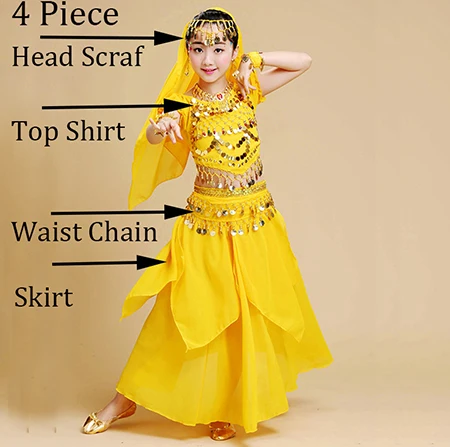 New Kids Belly Dance Costume Children Dance Costumes Girl Belly Dance Dancer Clothes Kid Indian Dance Costumes For Kids 4pcs/set - Цвет: Yellow 4 Piece