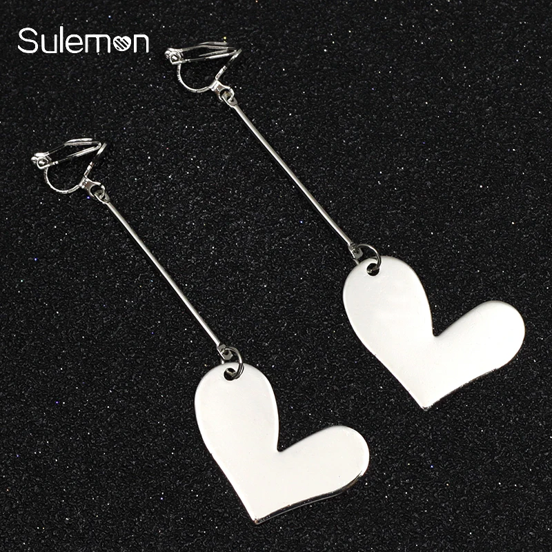 

Metal Heart Earrings No Hole Ear Clips Minimalism Heart Clip Earrings Non Piercing Women Fashion Long Earring Jewelry CE215