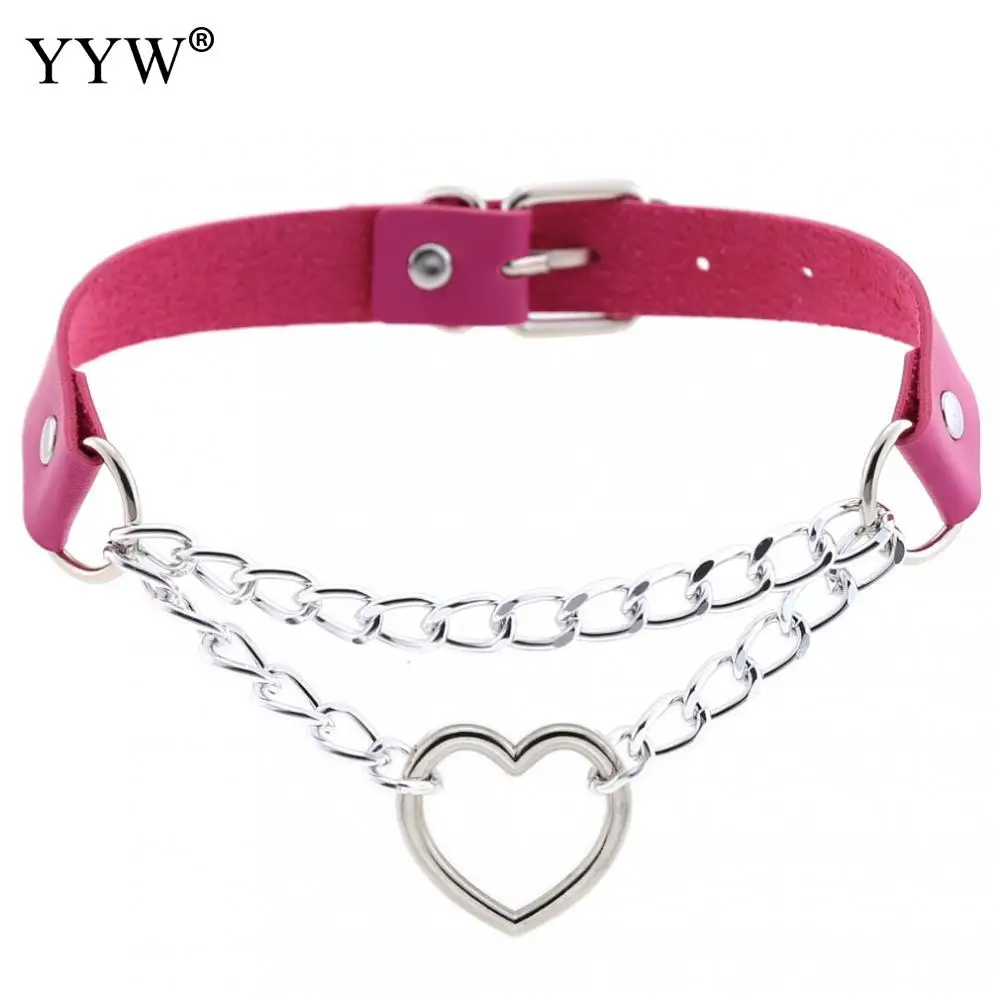 

YYW Dark Gothic Heart Chain Choker Collar Harajuku Punk Choker Women Girls PU Leather Chocker Emo Kawaii Witch Jewelry Fashion