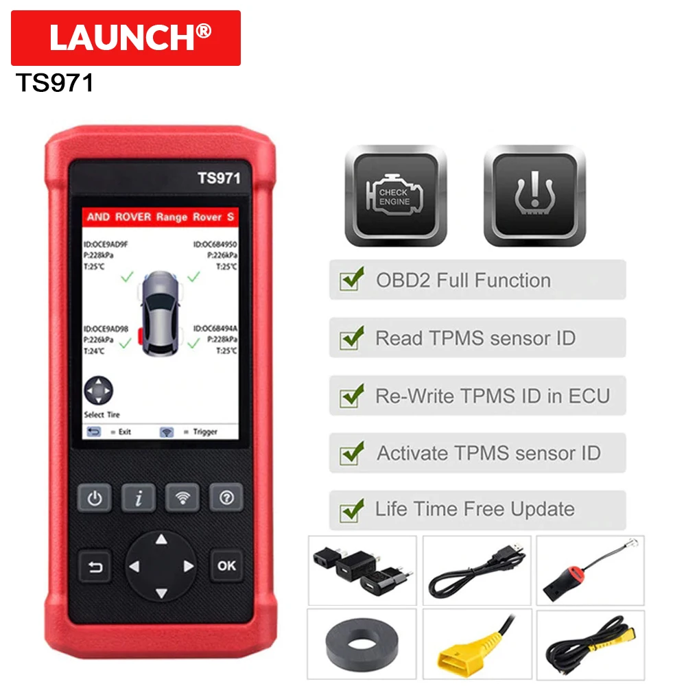 

LAUNCH TS971 TPMS Bluetooth Activation Tool Tire Pressure Sensor Monitoring Wireless Car 433Mhz/315Mhz PK TS401 TP200 EL-50448