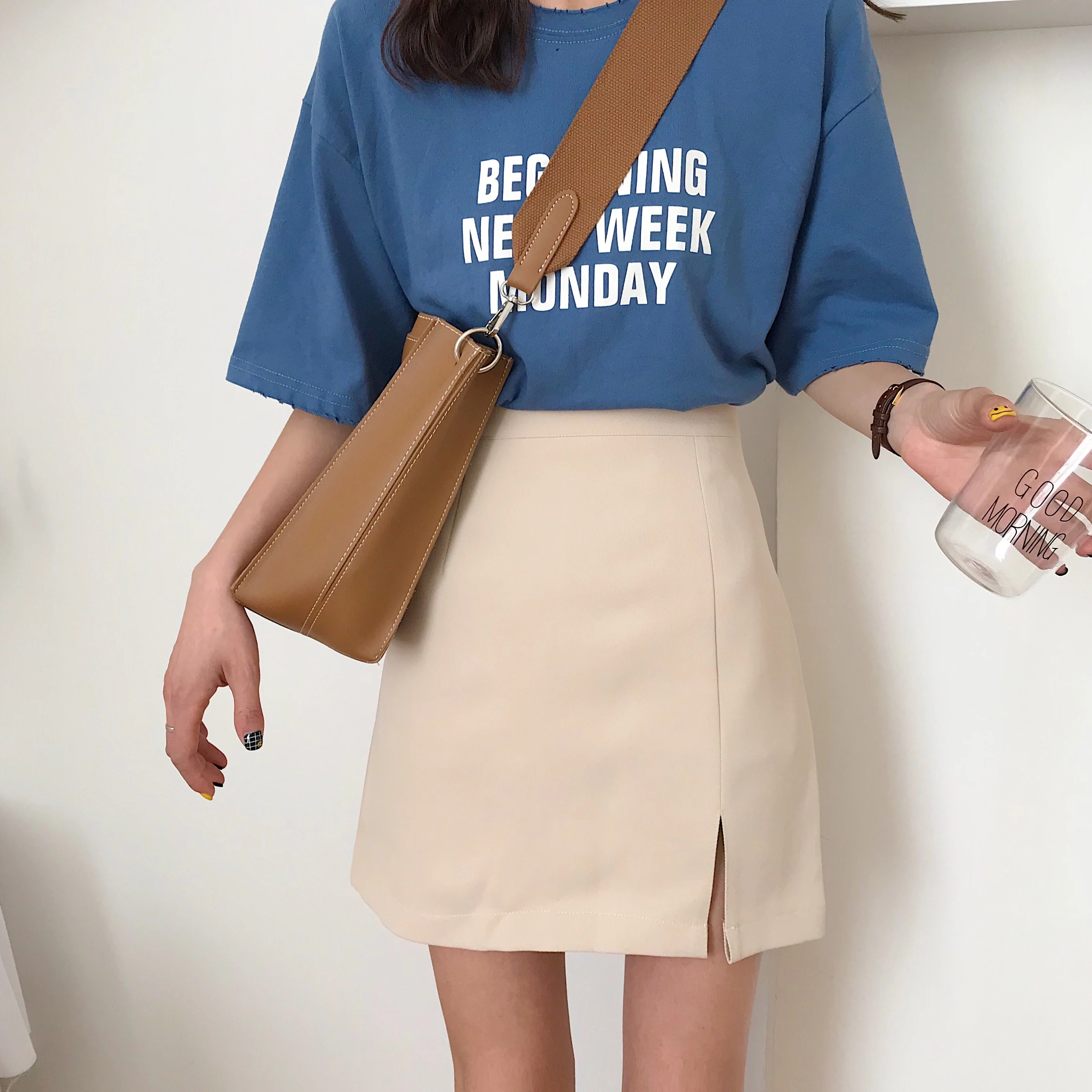 Mihoshop Ulzzang Корейская женская модная одежда летняя Высокая талия черная