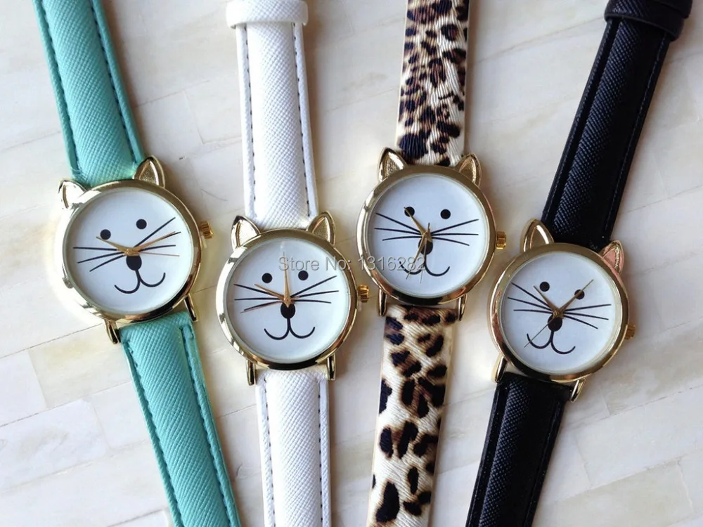 10pcs Big Small Sizes Happy Smile Cat kitty pussy Watch Women Casual Dress Retro Vintage Analog Quartz |
