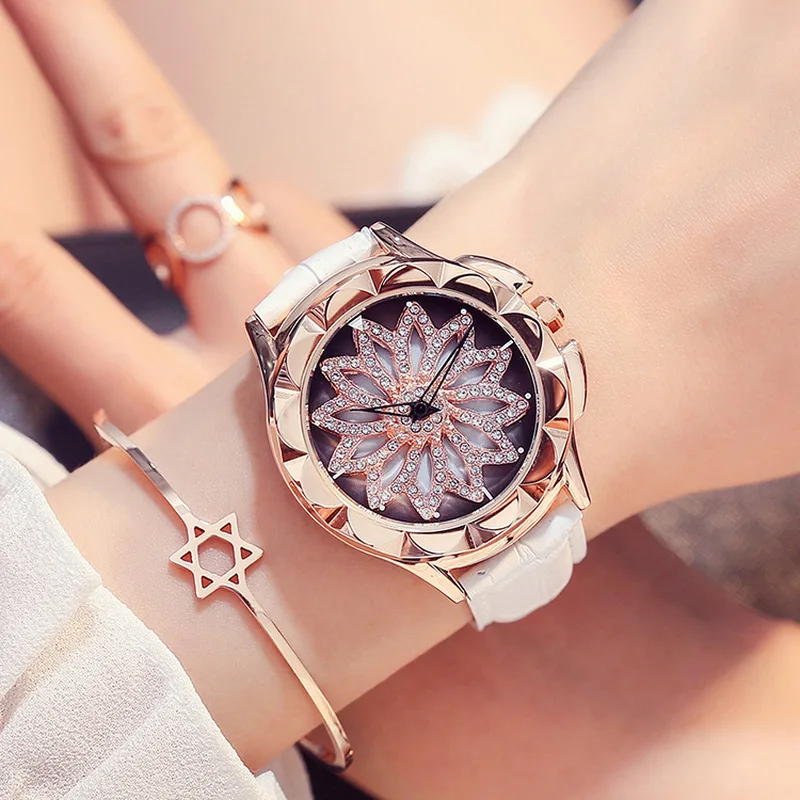 New Rose Gold Watch Woman Quartz Watches Ladies Bracelet Watch Lady 360 Degree Rotation Cool Girl Clock Luxury Relogio Feminino