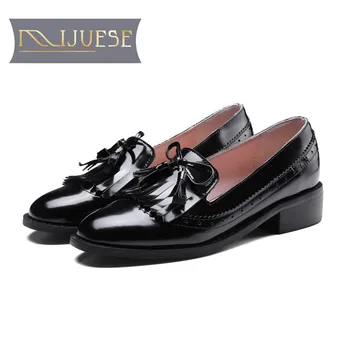 

MLJUESE 2019 women flats cow leather cutouts Brogue shoes fringe soft flats shoes spring autumn comfortable casual flats