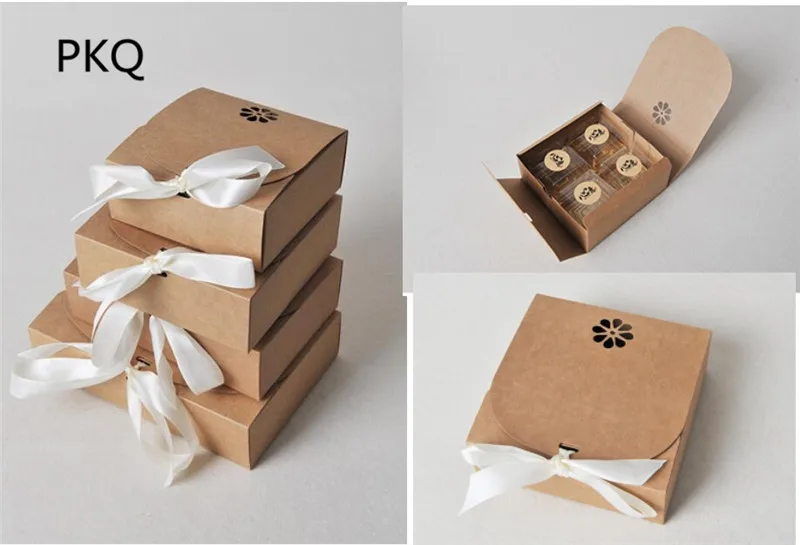 10pcs Kraft Paper Cardboard Box With Ribbon Kraft Paper Gift Carton Box