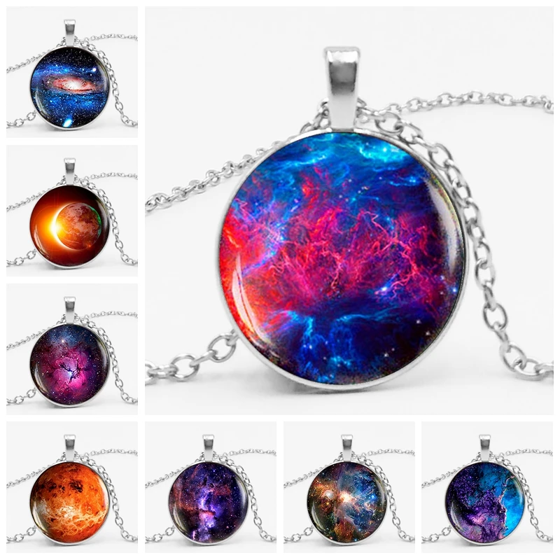 

HOT!Charming Nebula Necklace Galaxy Space Glass Cabochon Pendant Solar System Jewelry Space Universe Necklace Milky Way Jewelry