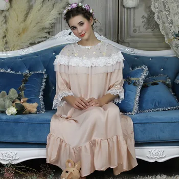 

Long Night Gowns Women Sleepwear Ladies Nightgown Elegant Sleepwear Gown Princess L Dress 5 color