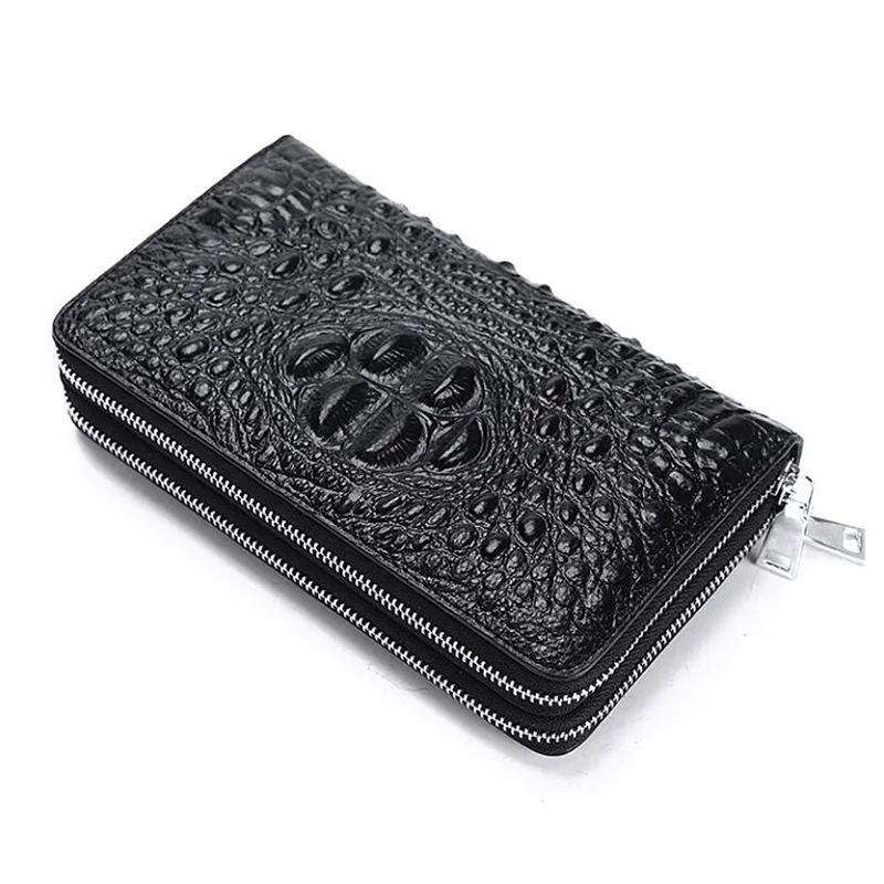 

Crocodile Pattern Mens Clutch Bag Genuine Leather Men Wallet Large Capacity Business Man Hand Bag Double Zipper Cell Phone Purse