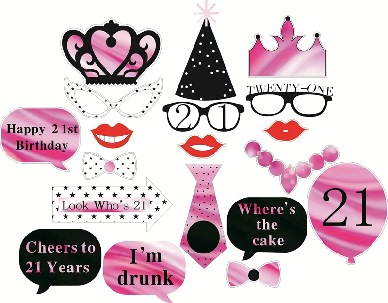 Rainlemon Tm Joyeux 21eme Anniversaire Photo Booth Props Fille Moustache Chapeaux Couronne Lunettes Sur Un Baton Ne Pas Besoin Diy Aliexpress