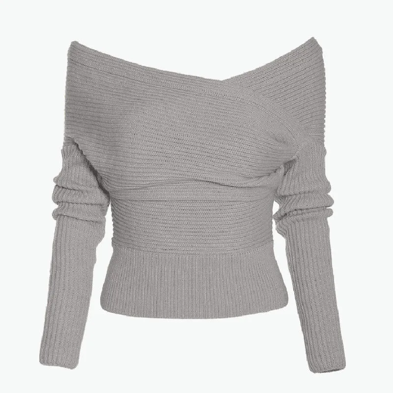 Новинка, осенне-зимний свитер с открытыми плечами, сексуальный женский тонкий вязаный пуловер с длинным рукавом, топ, элегантный вязаный Топ для женщин