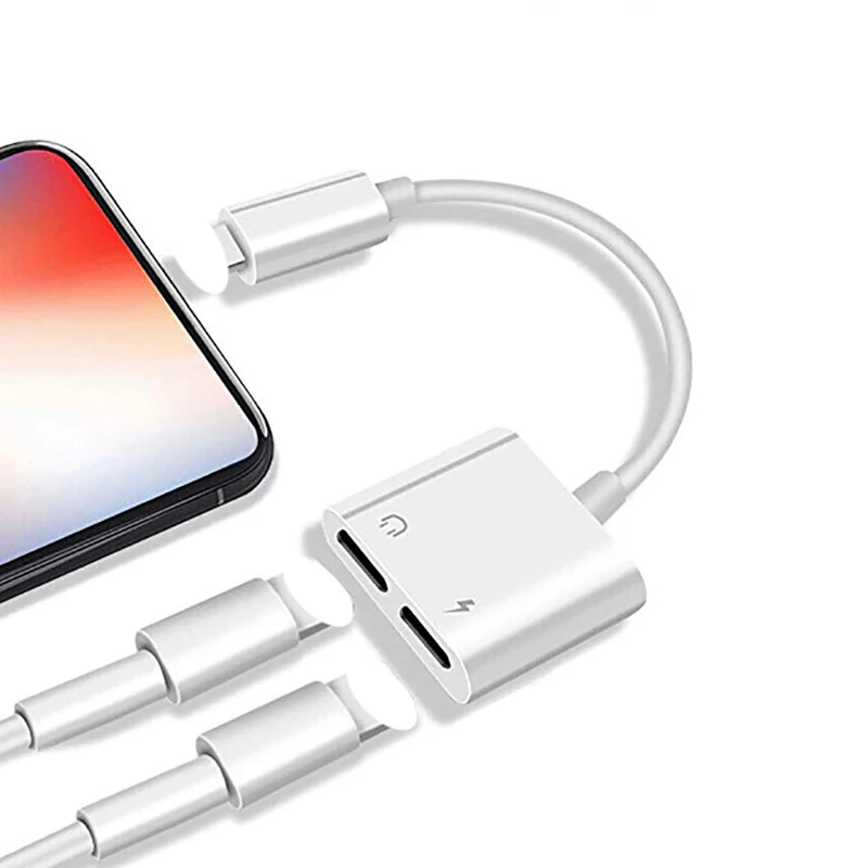 

Olhveitra Dual Jack Aux Audio Music Calling Cable For iPhone 7 8 Plus X 10 XR XS Max Splitter Adaptador 2 in 1 Earphone Charging