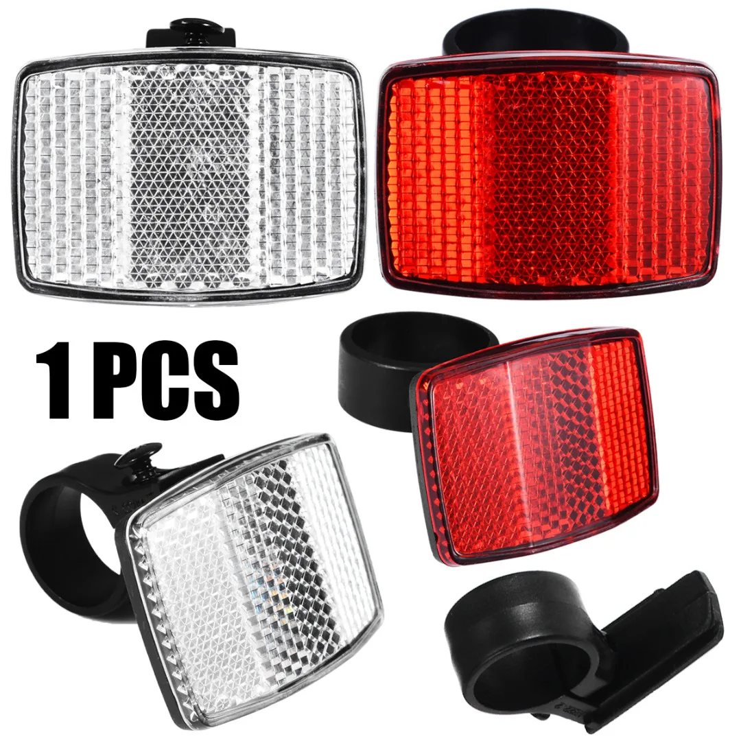1Pcs Bicycle Front Rear Reflective Lens Bike White Red Handlebar Mount Reflector Cycling Warning Light Safety Night Riding