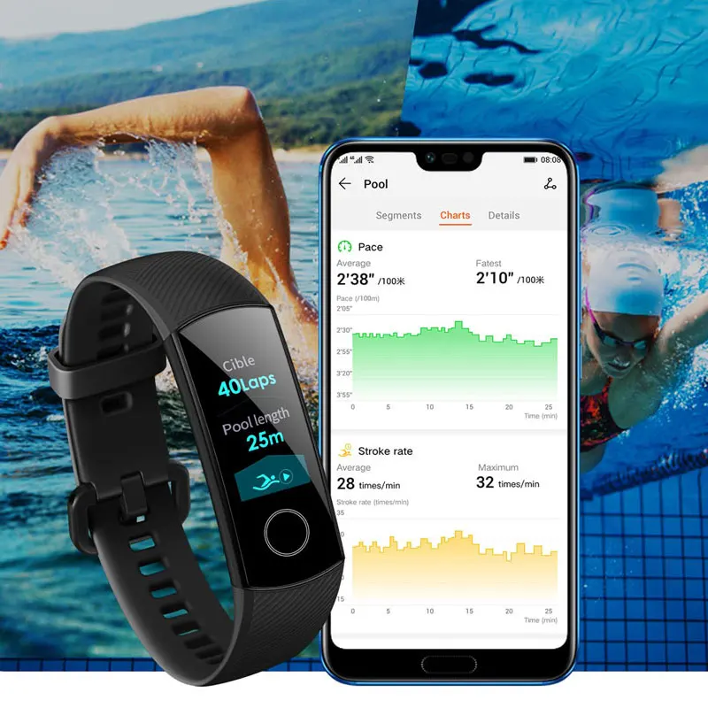 Honor Band 4 смарт-браслет Amoled цветной 0,9" сенсорный экран для плавания для обнаружения пульса 5ATM водонепроницаемый для сна