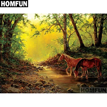 

HOMFUN Full Square/Round Drill 5D DIY Diamond Painting "Forest horse" Embroidery Cross Stitch 5D Home Decor Gift A01240