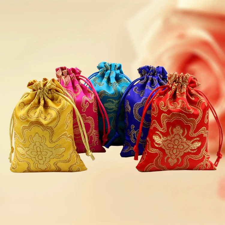 Счастливый Цветочный Маленькая Конфета Подарочная сумка для рождественской свадьбы любимые пакеты китайская шелковая парча мешок для чая 50 шт/партия