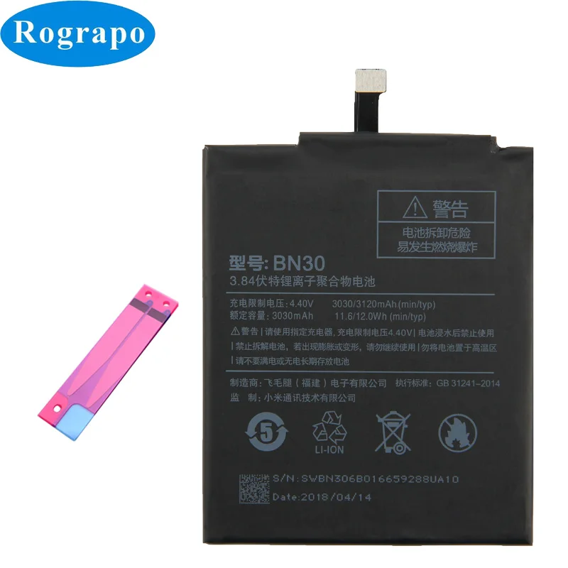 

Original 3030mAh Xiao Mi BN30 Mobile Phone Replacement Battery Bateria For Xiaomi Redmi 4A Redrice Hongmi 4A BN 30 Batteries