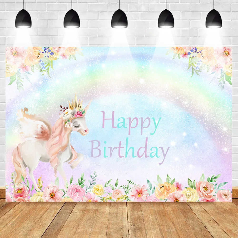 Arc En Ciel Toile De Fond Fleur Photo Fond Joyeux Anniversaire Retour Gouttes Pour La Photographie Mignon Cheval Princesse Personnalise Photographique Aliexpress