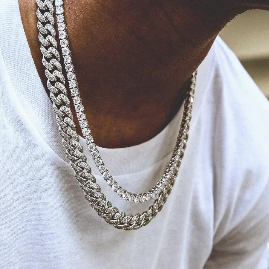 Men/'s Fashion Iced Out 4 mm 18/" Round Stone Silver Plated Tennis Chain Necklace