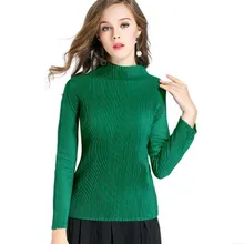 Miyake модная складывающаяся водолазка с длинными рукавами футболка