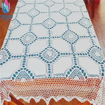 

2016 best selling high quality vintable rectagle tablecloth with patchwork of crochet flower for wedding decoration 125x175cm